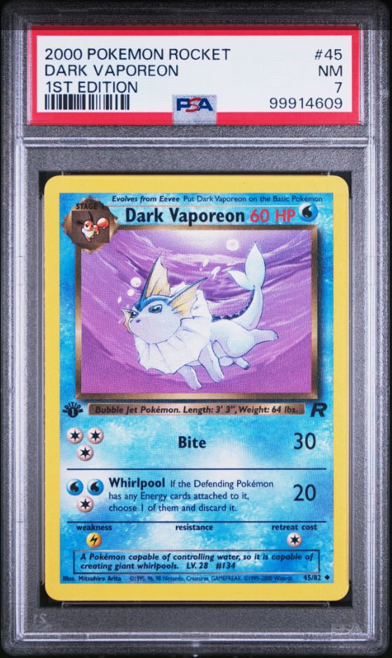2000 Pokemon Rocket Dark Vaporeon 1st Edition #45 PSA 7