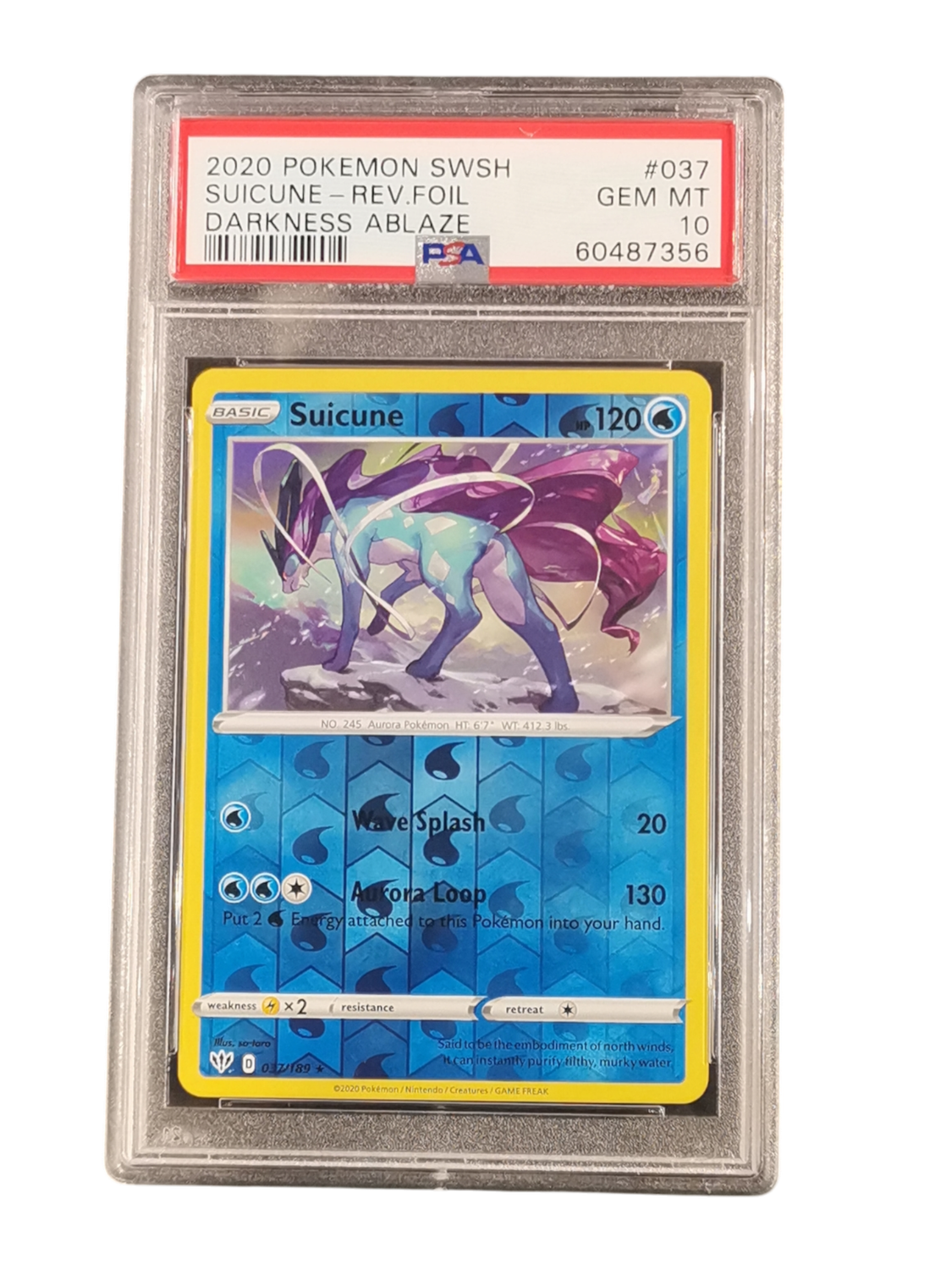 2020 Pokemon SWSH Suicune - Rev.Foil Darkness Ablaze #037 PSA 10