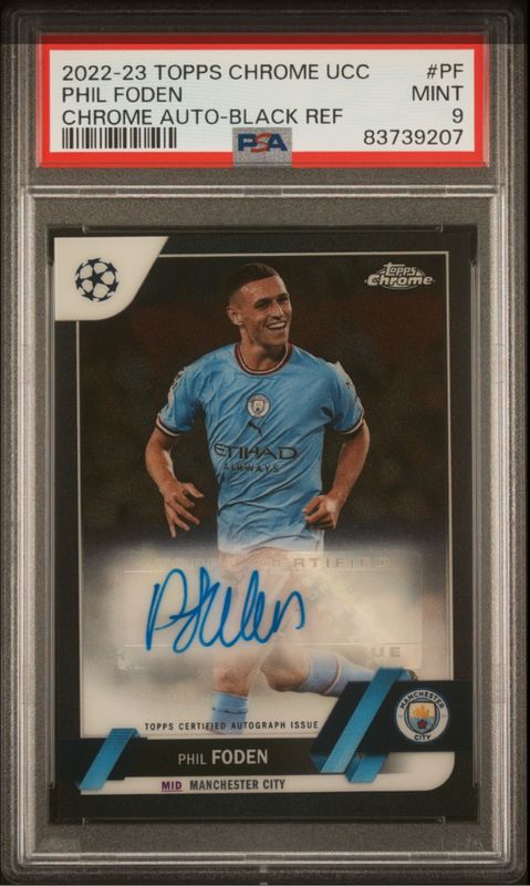 2022-23 Topps Chrome UCC Phil Foden Chrome Auto- Black Ref #PF PSA 9