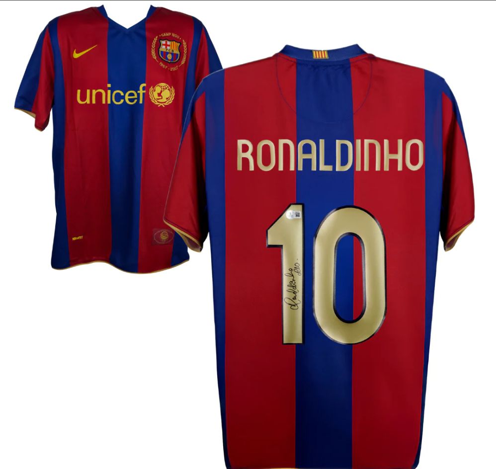 Ronaldinho Signed FC Barcelona Home Soccer Jersey #10