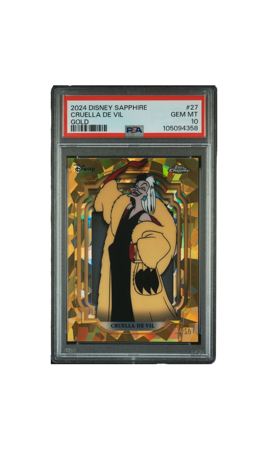 2024 Disney Sapphire Cruella De Vil #27 Gold 38/50 PSA 10