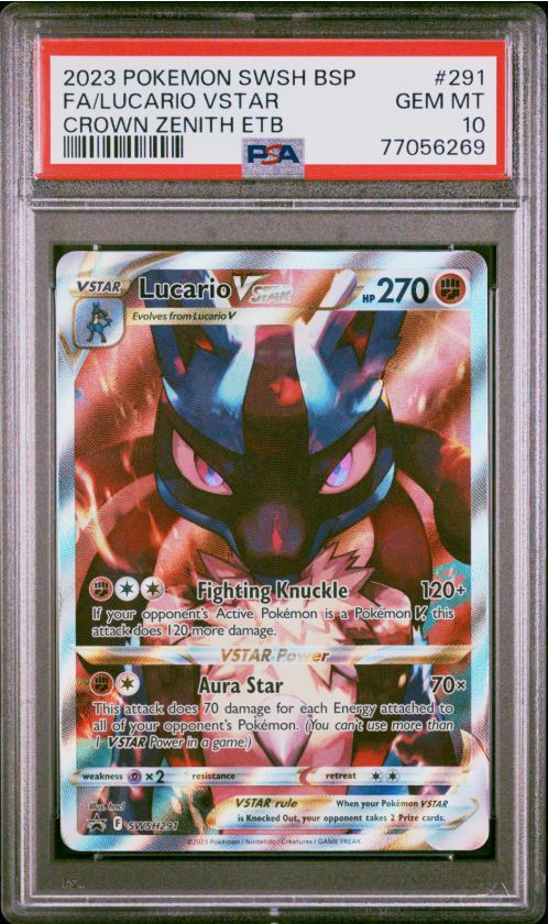 2023 Pokemon SWSH BSP FA/Lucario Vstar Crown Zenith ETB #291 PSA 10