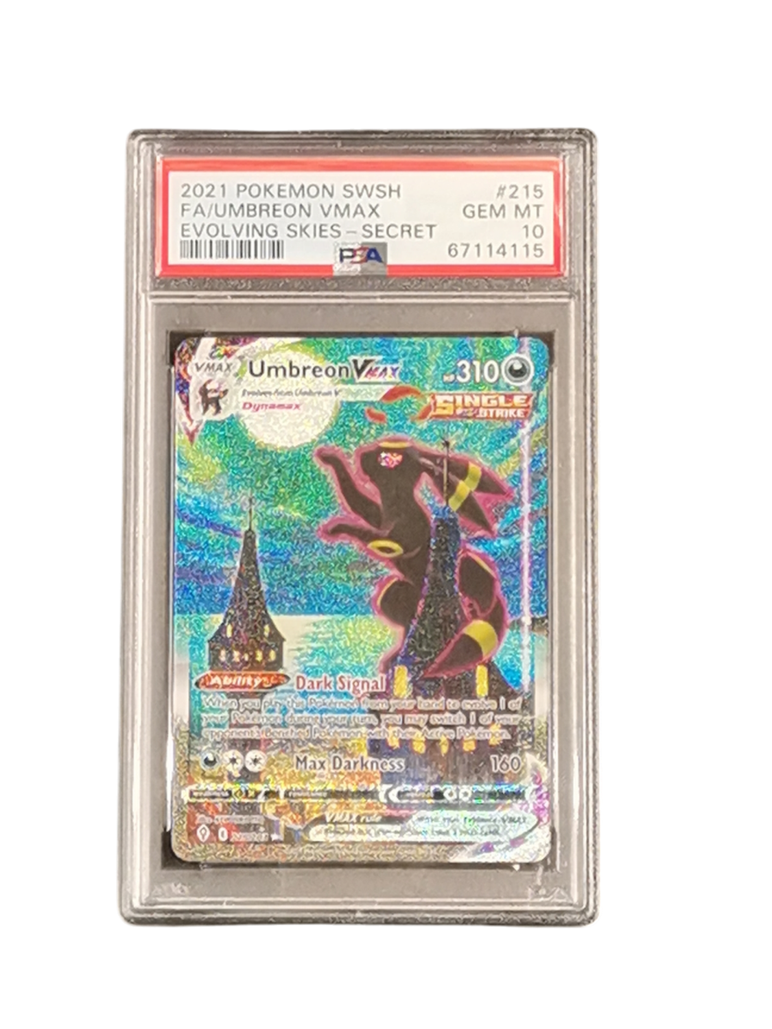 2021 Pokemon SWSH FA/ Umbreon VMAX Evolving Skies - Secret #215 PSA 10