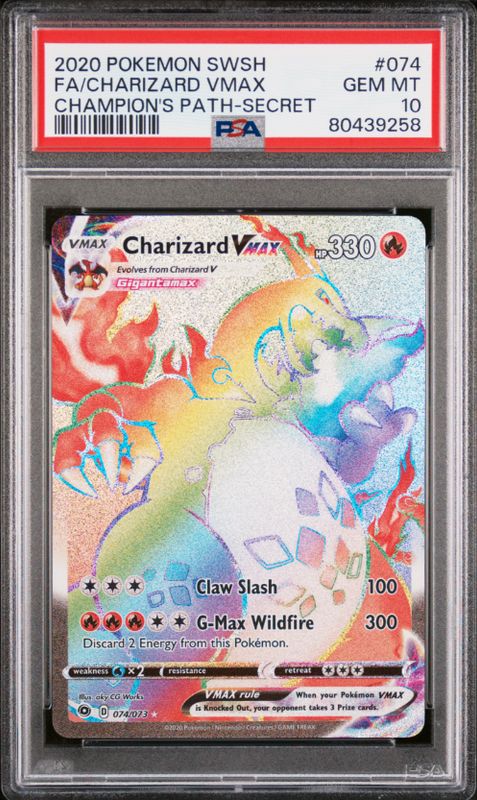 2020 Pokemon SWSH FA/ Charizard VMAX Chanpion&#39;s Path- Secret #074 PSA 10