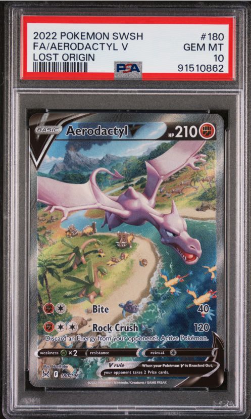 2022 Pokemon SWSH FA/Aerodactyl V Lost Origin #180 PSA 10
