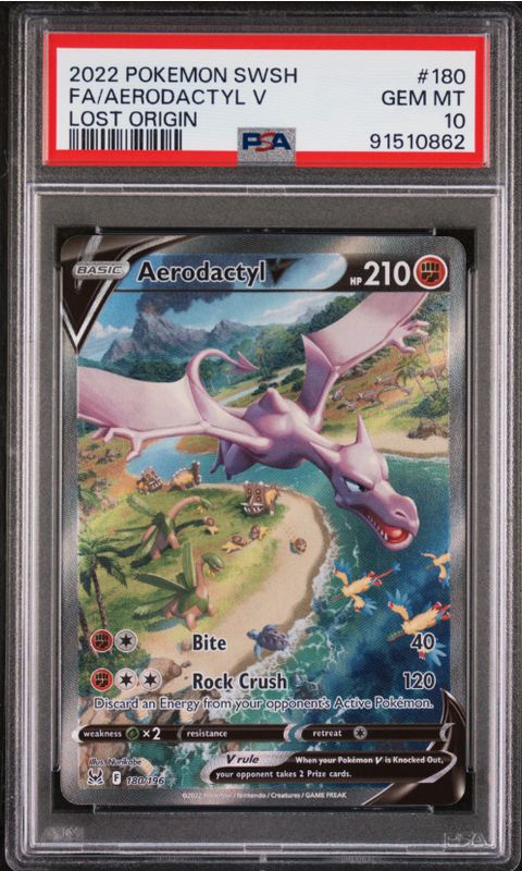 2022 Pokemon SWSH FA/Aerodactyl V Lost Origin #180 PSA 10