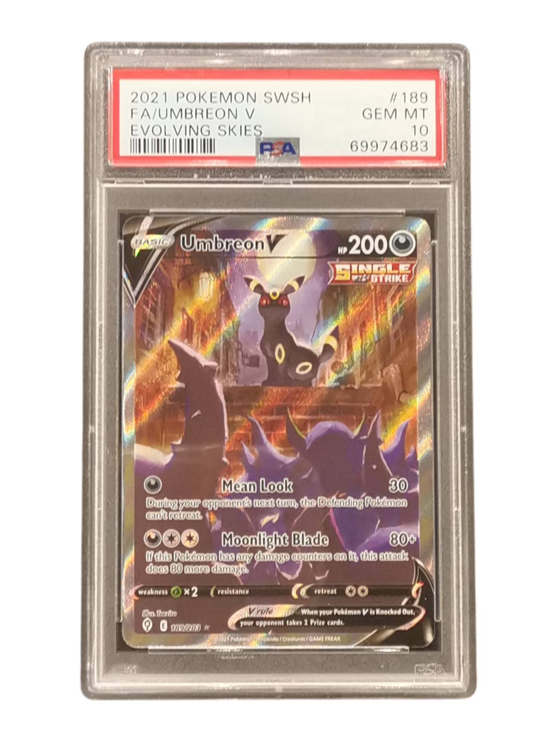 2021 Pokemon SWSH FA/Umbreon V Evolving Skies #189 PSA 10