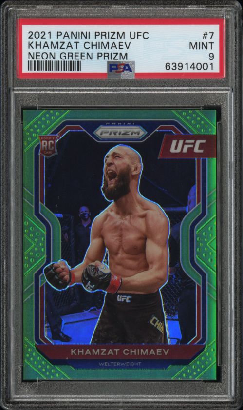 2021 Panini Prizm UFC Khamzat Chimaev Neon Green Prizm #7 PSA 9