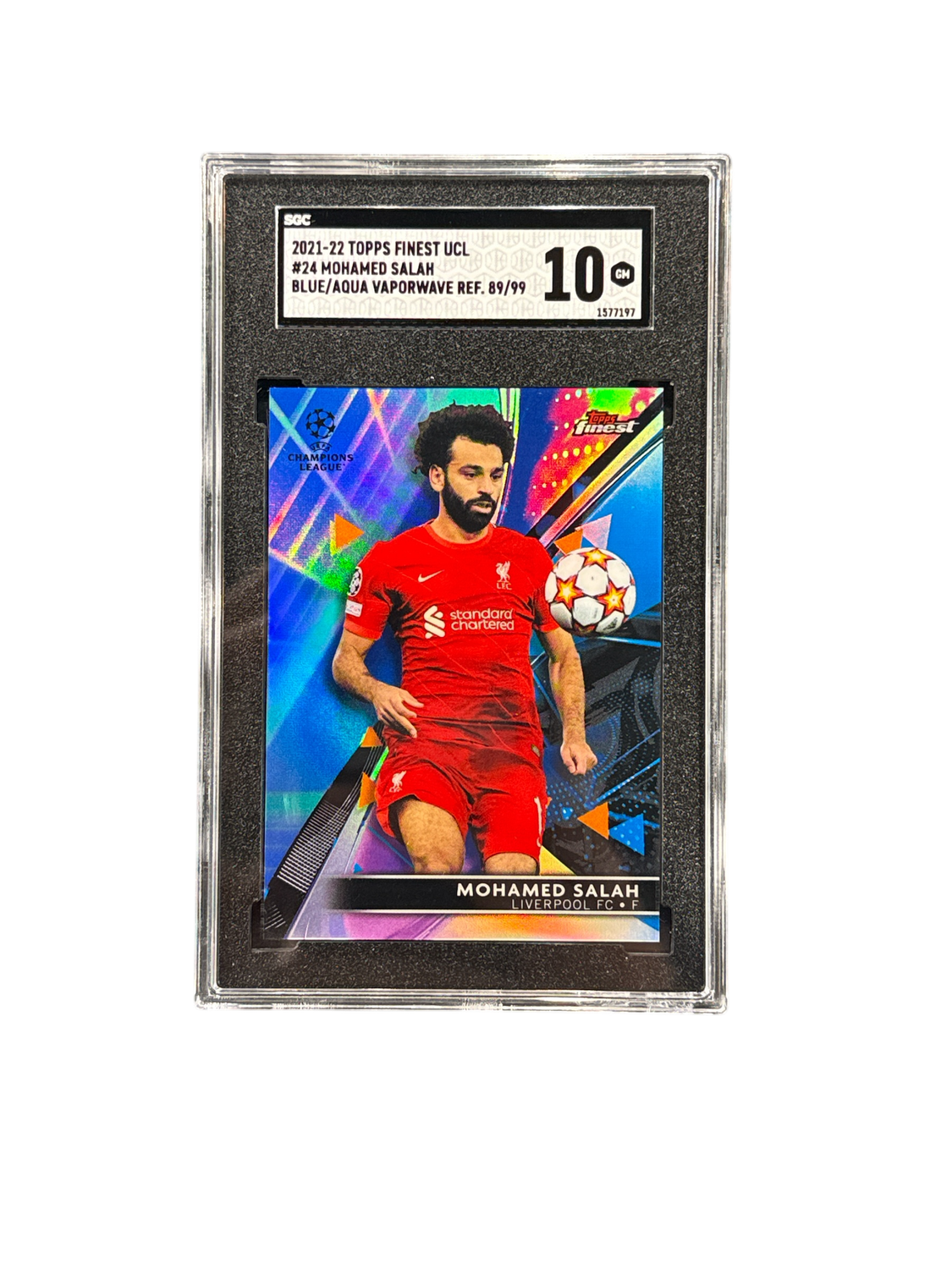 2021-22 Topps Finest UCL #24 Mohamed Salah Blue/Aqua Vaporwave Ref.89/99 GM 10