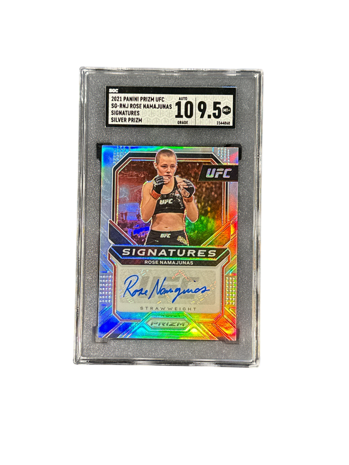 2021 Panini Prizm UFC SG-RNJ Rose Namajunas Signatures Silver Prizm Auto 10 Mint 9.5