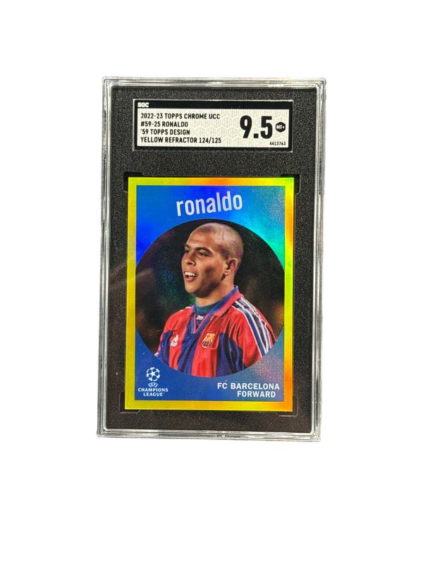 2022-23 Topps Chrome UCC #59-25 Ronaldo &#39;59 Topps Design Yellow Refractor 124/125 Mint 9.5