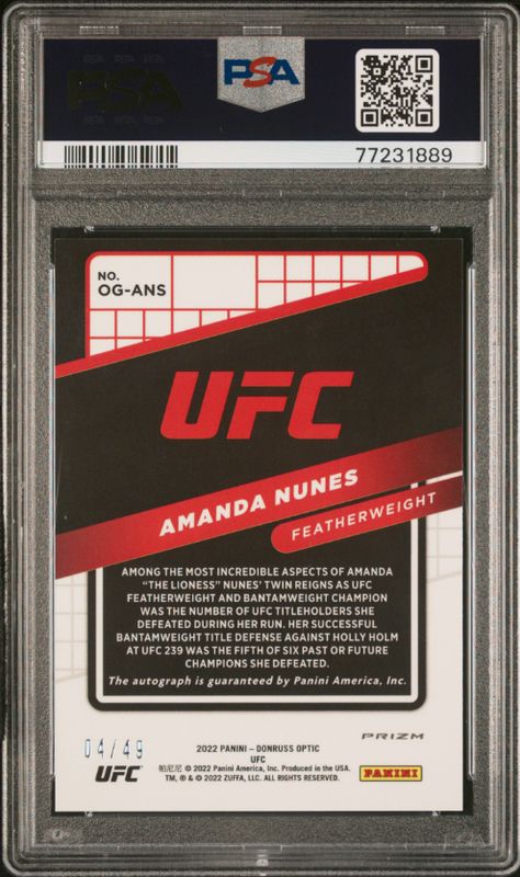 2022 Donruss Optic UFC Amanda Nunes Opti-Graphs-Red #OGANS PSA 10