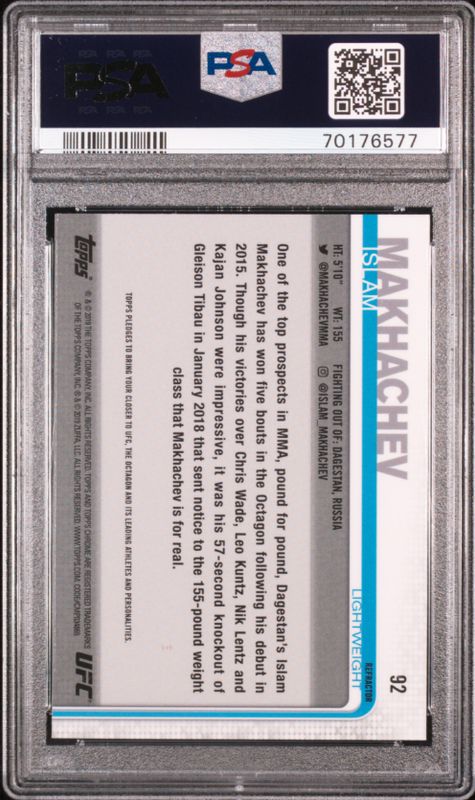 2019 Topps UFC Chrome Islam Makhachev Refractor #92 PSA 10
