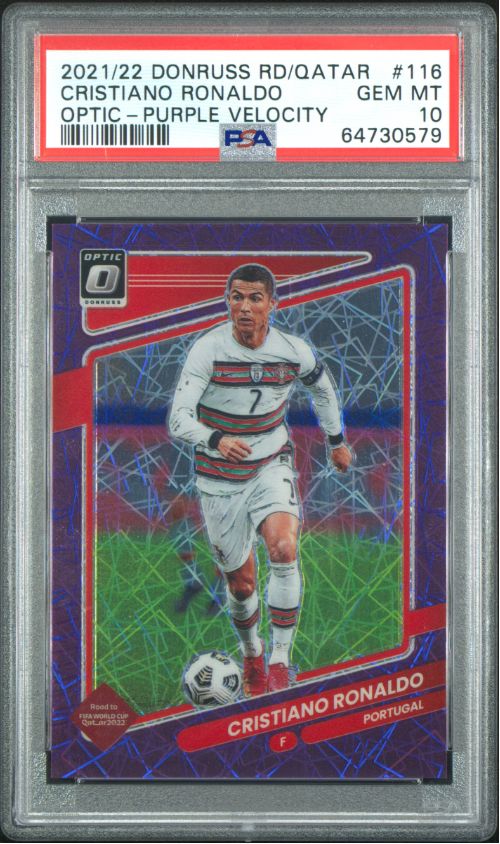 2021/22 Donruss RD/Qatar Cristiano Ronaldo Optic - Purple Velocity #116 PSA 10