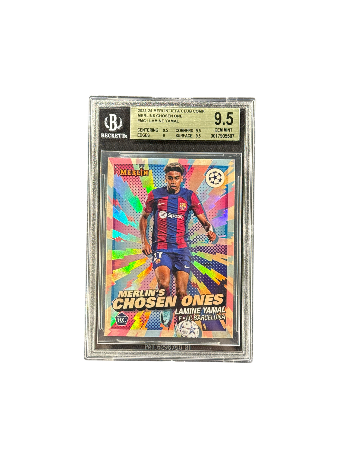 2023-24 Topps Merlin UCC Merlin&#39;s Chosen One #MC1 Lamine Yamal BGS 9.5