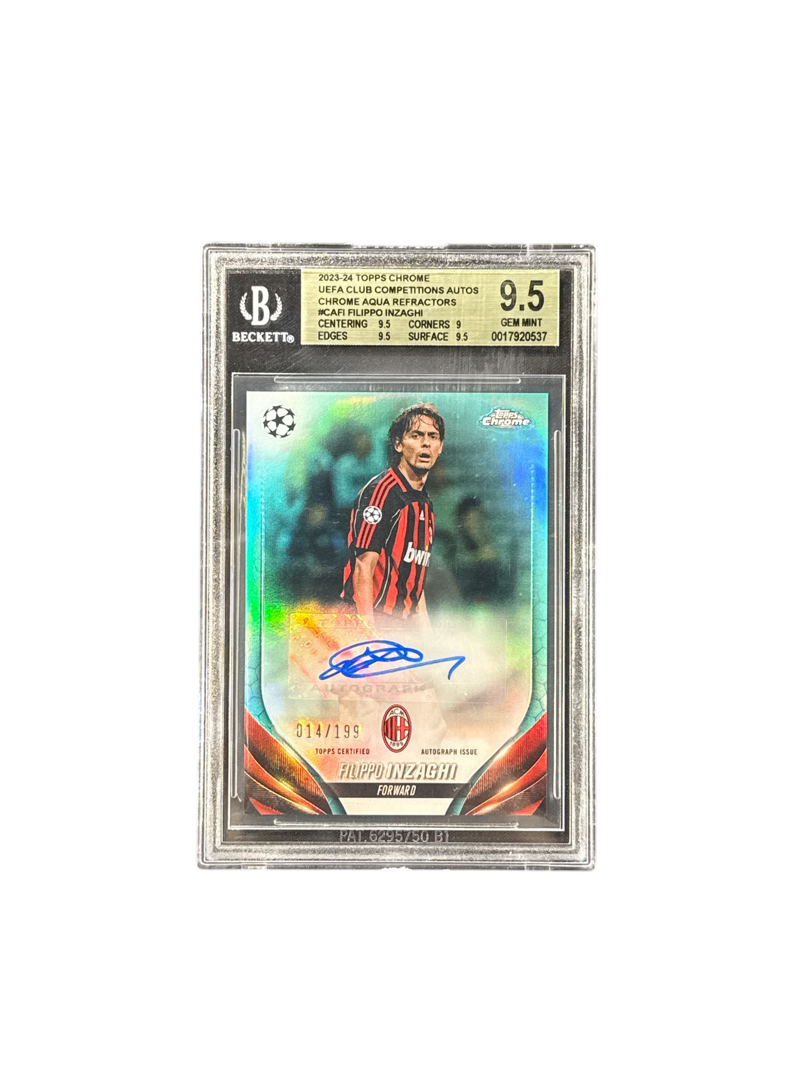 2023-24 Topps Chrome UCC Autographs #CAFI Filippo Inzaghi Aqua Refractors BGS 9.5