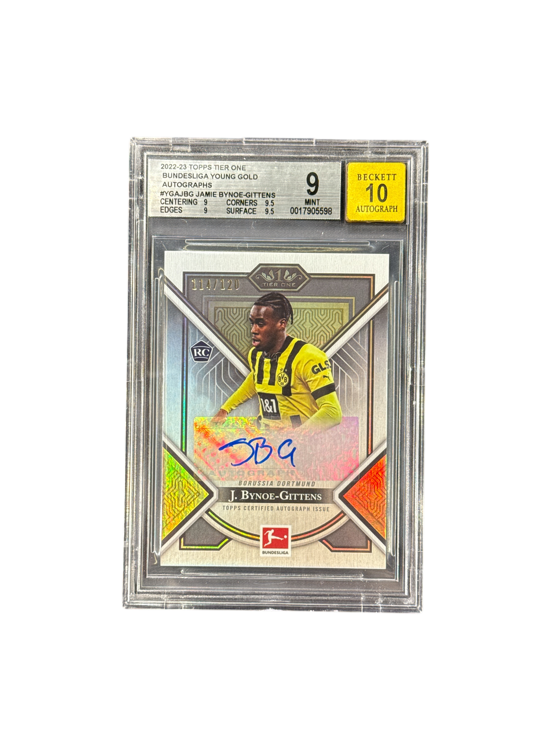 2022-23 Topps Tier One Autographs #YGAJBG Jamie Bynoe-Gittens Gold BGS 9 Auto 10