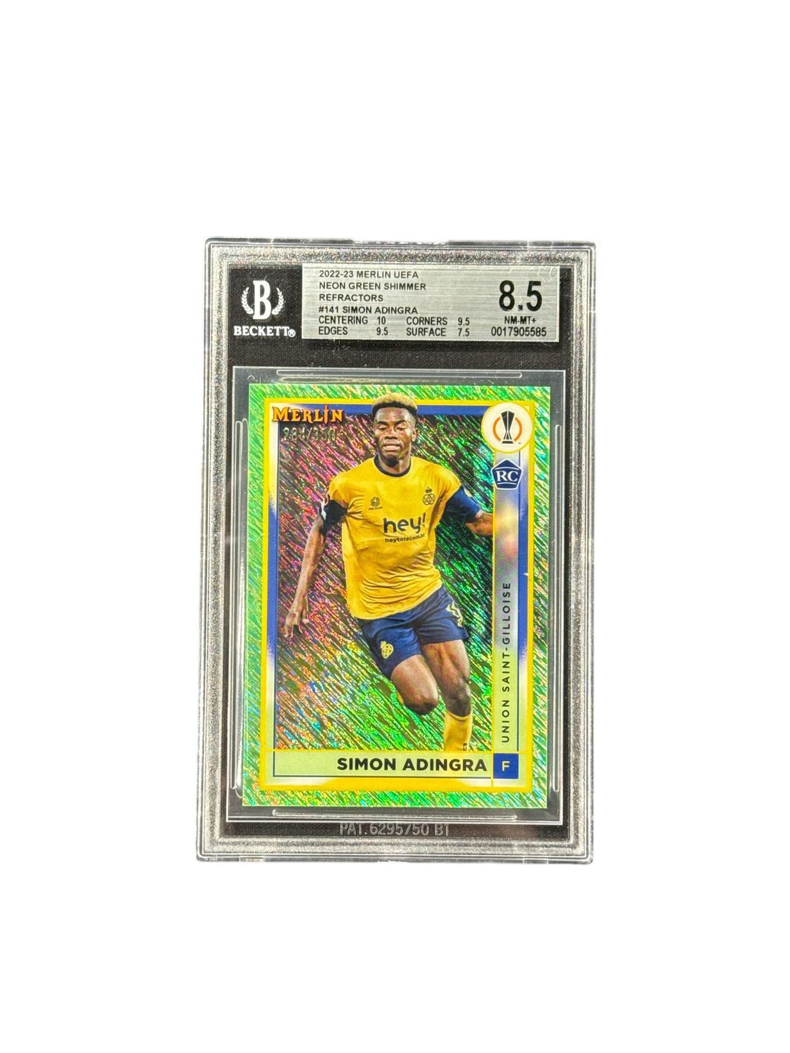 2022-23 Topps Merlin UEFA #141 Simon Adingra Neon Green Shimmer Refractors BGS 8.5