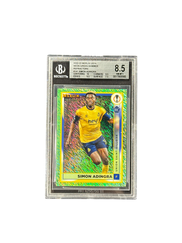 2022-23 Topps Merlin UEFA #141 Simon Adingra Neon Green Shimmer Refractors BGS 8.5