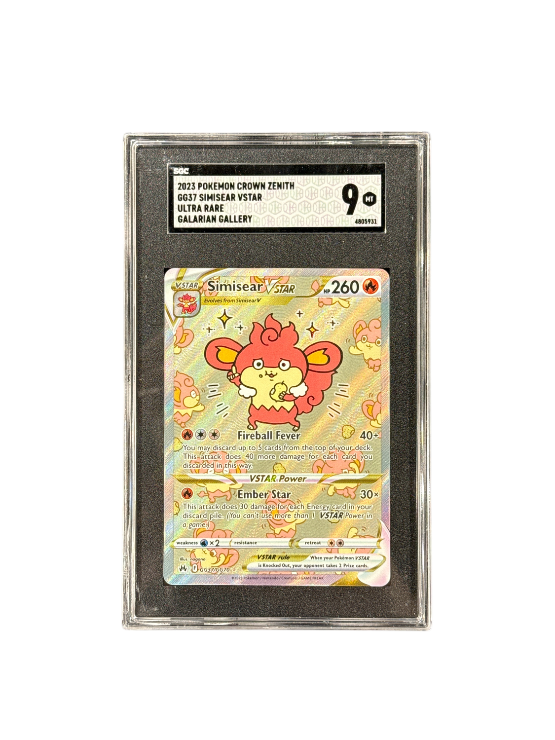 2023 Pokemon Crown Zenith #GG37 Simisear Vstar UR SGC 9