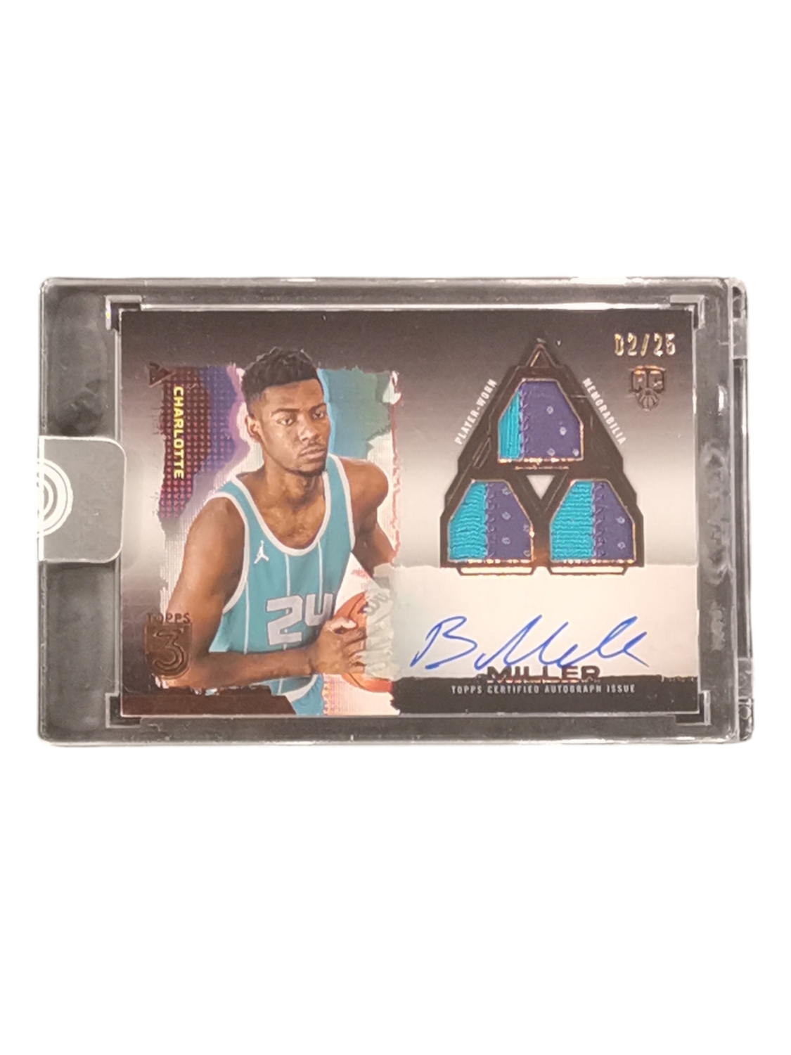 2024 Topps 3 Basketball Brandon Miller Rookie 3 Patch Horizontal Auto Card #102 02/25
