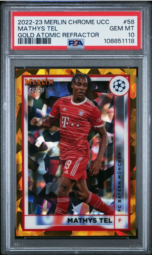 2022-23 Merlin Chrome UCC Mathys Tel Gold Atomic Refractor #58 PSA 10