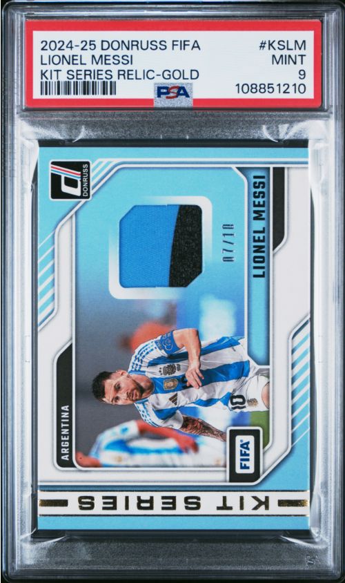 2024-25 Donruss Fifa Lionel Messi Kit Series Relic- Gold #KSLM PSA 9