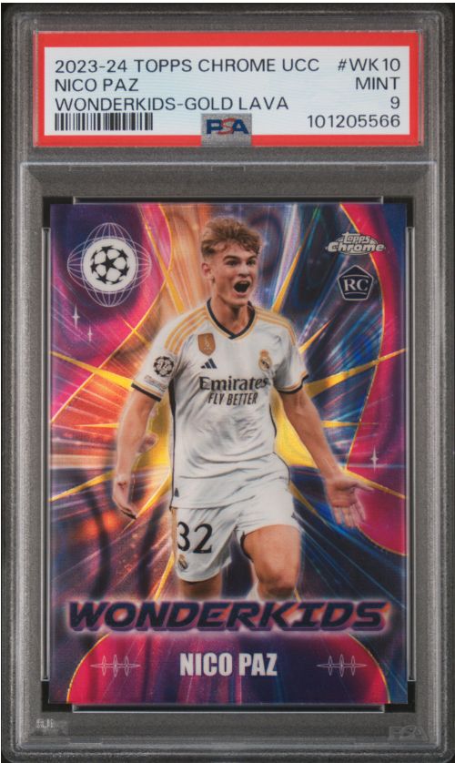 2023-24 Topps Chrome UCC Nico Paz Wonderkids-Gold Lava #WK10 PSA 9