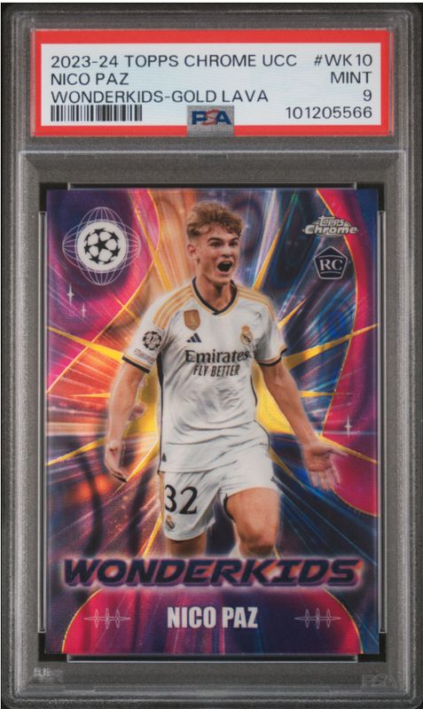 2023-24 Topps Chrome UCC Nico Paz Wonderkids-Gold Lava #WK10 PSA 9