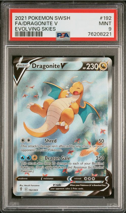 Pokemon 2021 SWSH FA/Dragonite V Evolving Skies #192 PSA 9