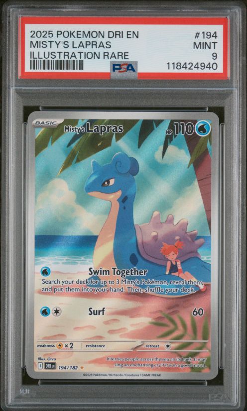 2025 Pokemon Dri En Misty&#39;s Lapras Illustration Rare #194 PSA 9