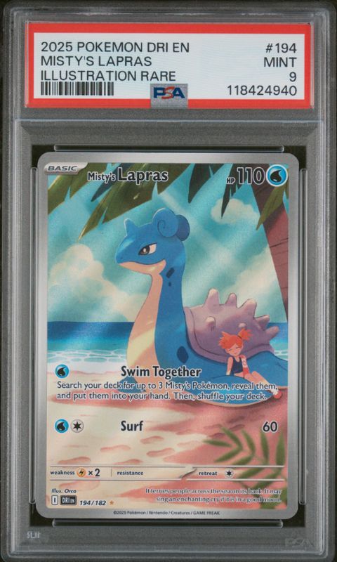 2025 Pokemon Dri En Misty&#39;s Lapras Illustration Rare #194 PSA 9