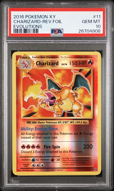 2016 Pokemon XY Charizard- Rev.Foil Evolutions #11 PSA 10