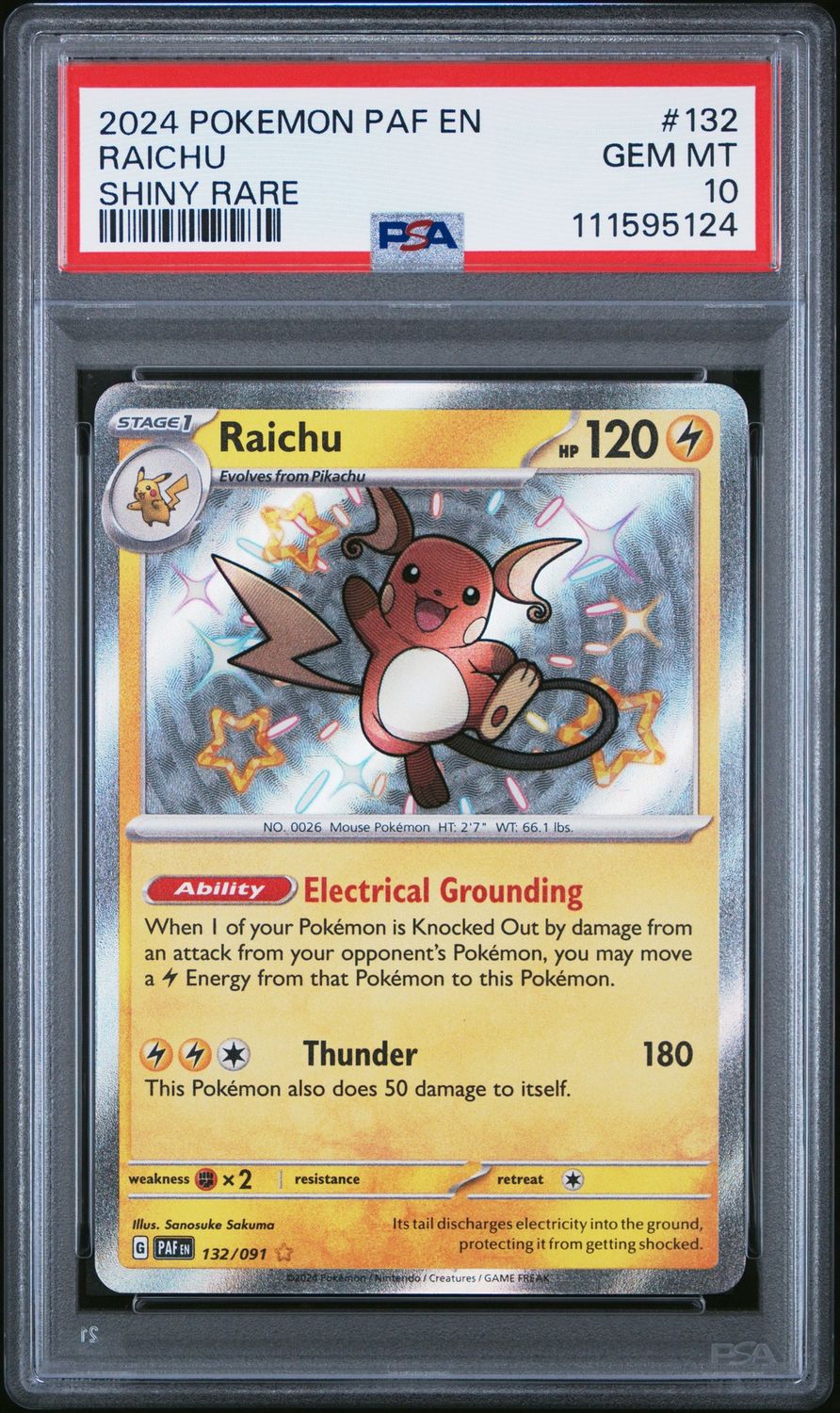 2024 Pokemon Paf En Raichu Shiny Rare #132 PSA 10