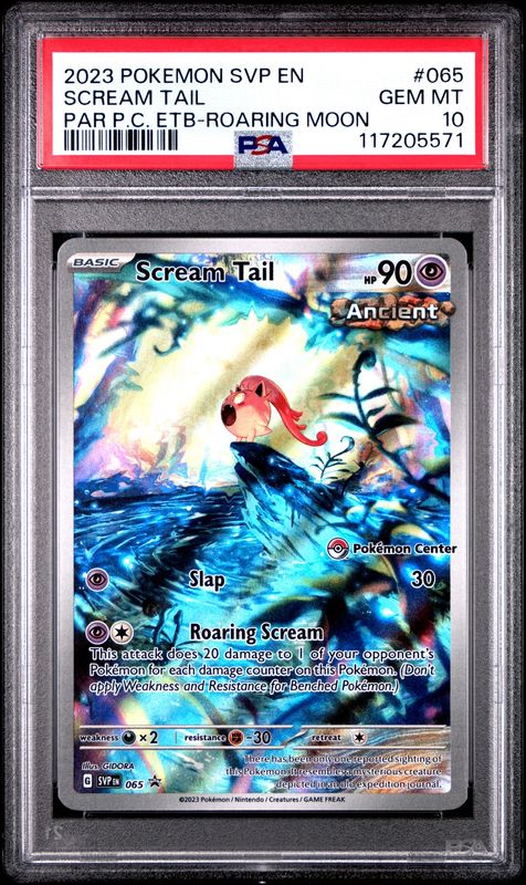 2023 Pokemon SVP En Scream Tail Par P.C. ETB- Roaring Moon #065 PSA 10