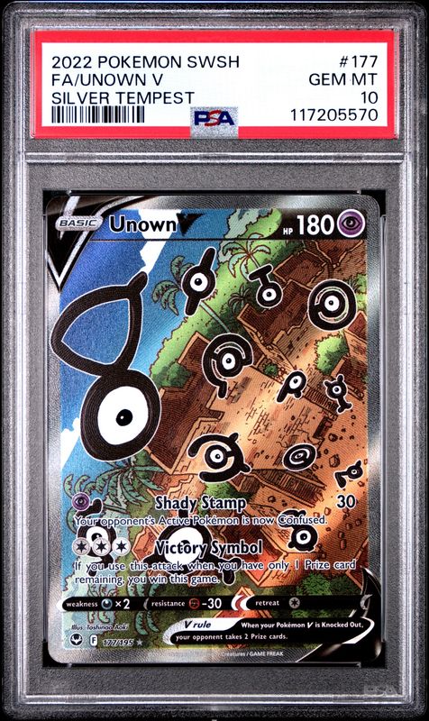 2022 Pokemon SWSH FA/ Unown V Silver Tempest #177 PSA 10