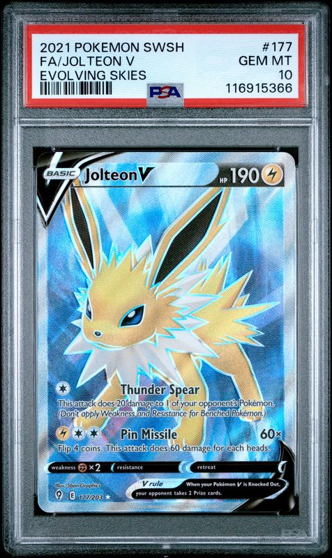 2021 Pokemon SWSH FA/ Jolteon V Evolving Skies #177 PSA 10