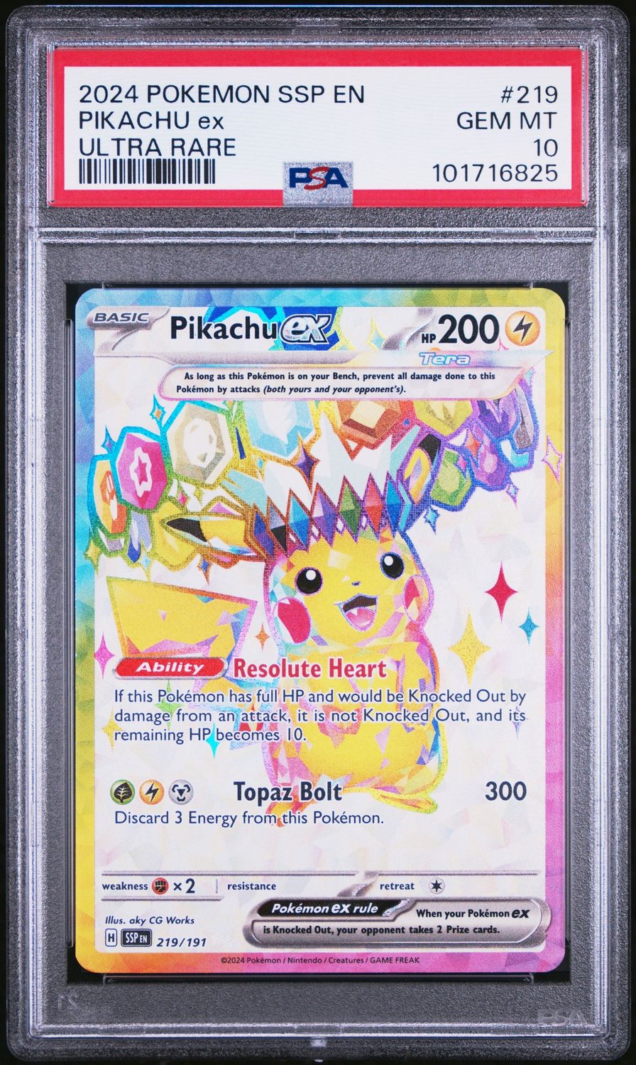 2024 Pokemon SSP En Pikachu Ultra Rare #219 PSA 10
