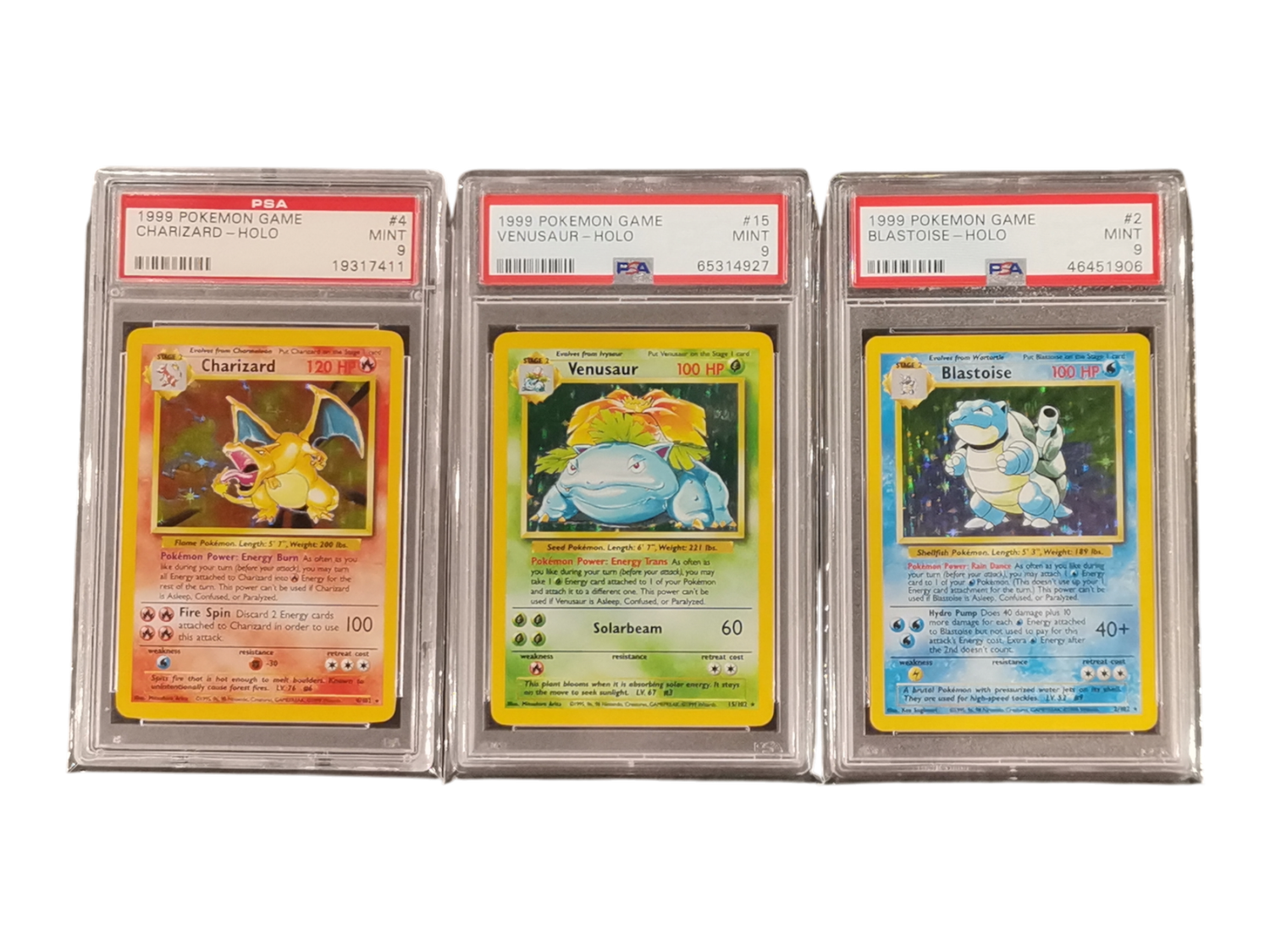 1999 Pokemon Game Charizard/Venusaur/Blastoise PSA 9 Set