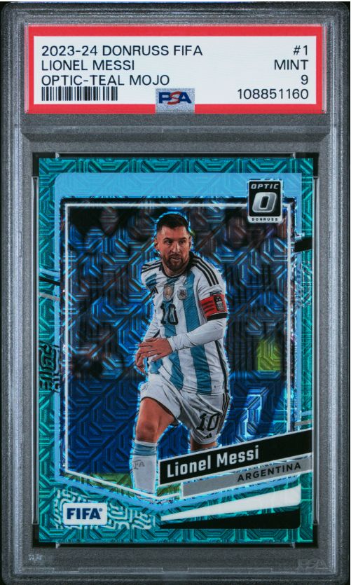 2023-24 Donruss FIFA Lionel Messi Optic-Teal Mojo #1 PSA 9