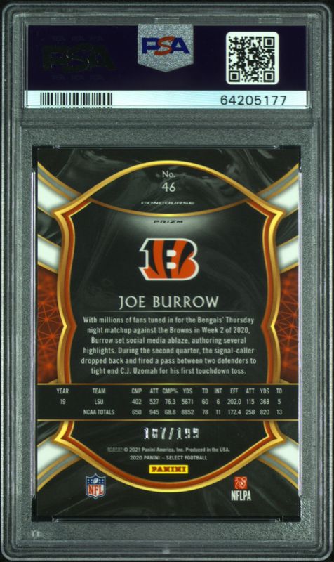 2020 Panini Select Joe Burrow Tri-Color Prizm #46 PSA 10
