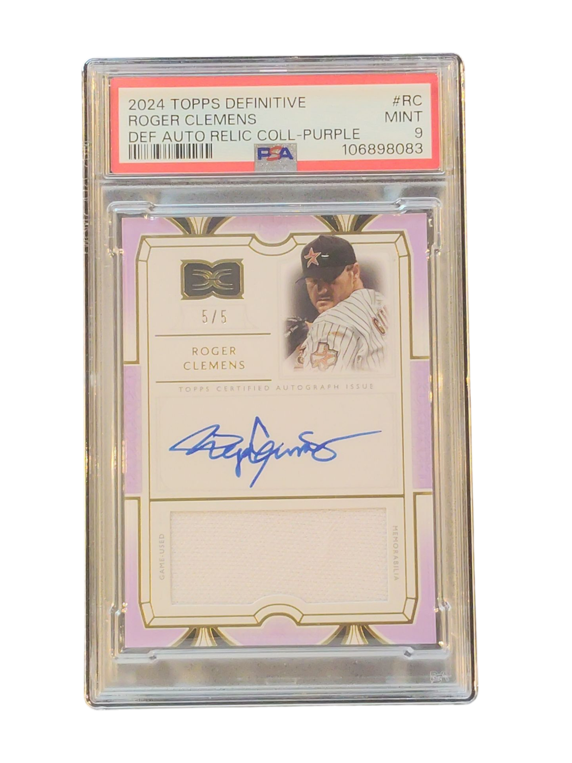 2024 Topps Definitive Roger Clemens Def Auto Relic Coll-Purple #RC PSA 9