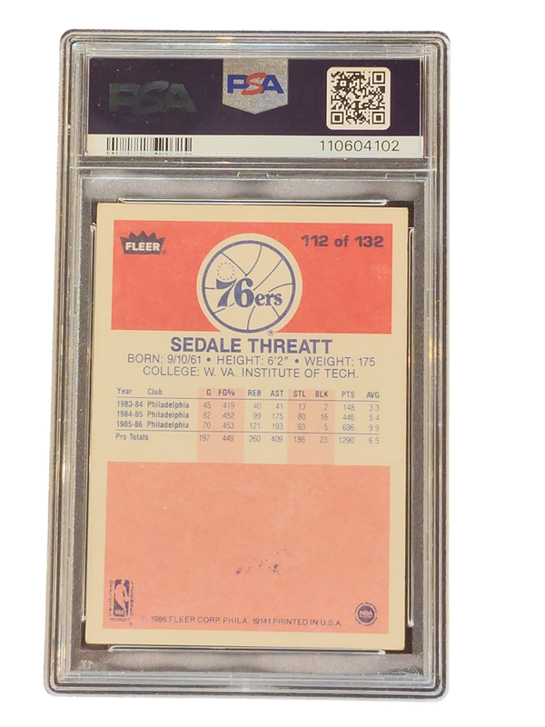 1986 Fleer Sedale Threatt PSA/DNA Cert #112 Auto 10