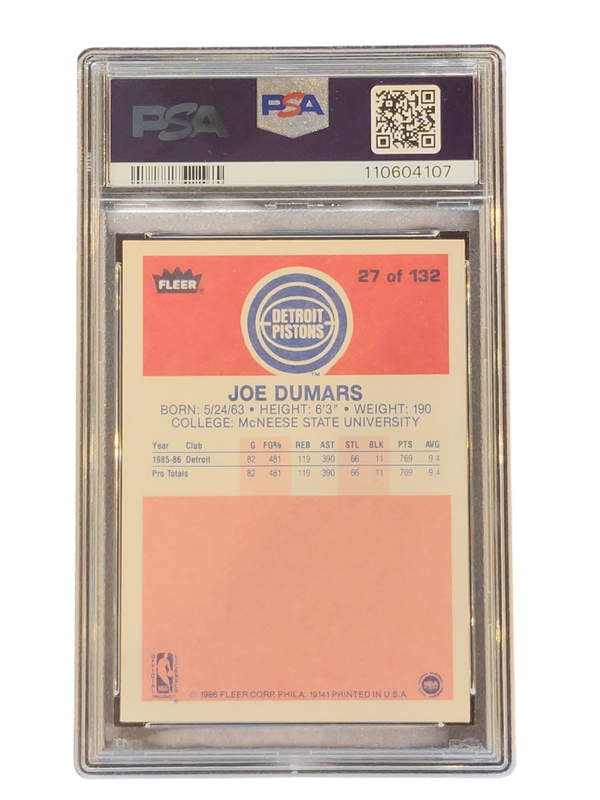 1986 Fleer Joe Dumars PSA/DNA Cert #27 Auto 10