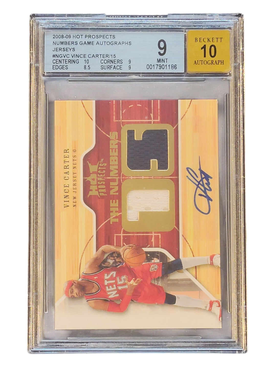 2008-09 Hot Prospects Numbers Game Auto Jerseys # NGVC Vince Carter/15 Beckett 9 Auto 10