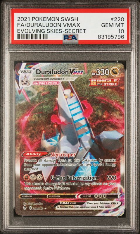 2021 Pokemon SWSH FA/Duraludon Vmax Evolving Skies - Secret #220 PSA 10