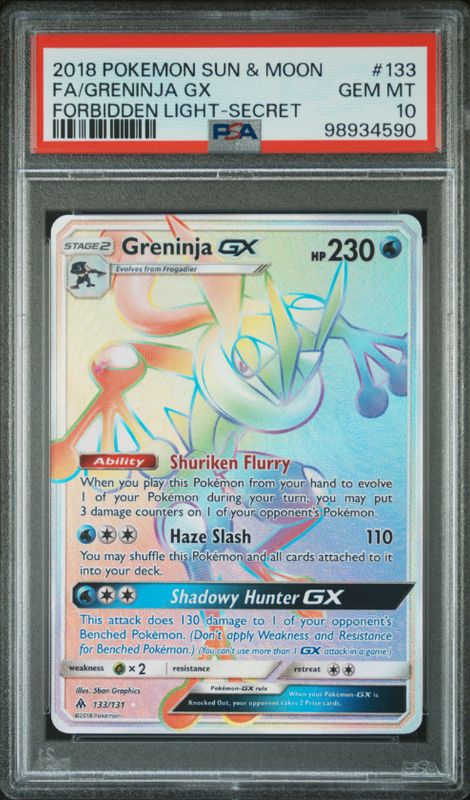 2018 Pokemon Sun &amp; Moon FA/Greninja GX Forbidden Light - Secret #133 PSA 10