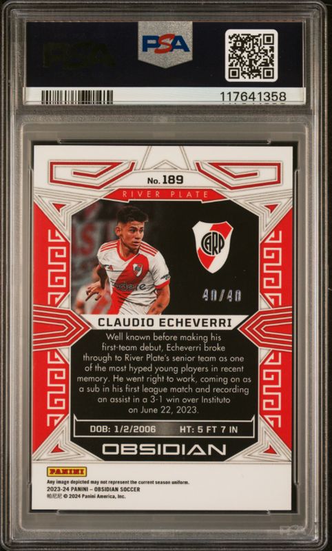 2023-24 Obsidian Claudio Echeverri Electric Etch Orange #189 PSA 7