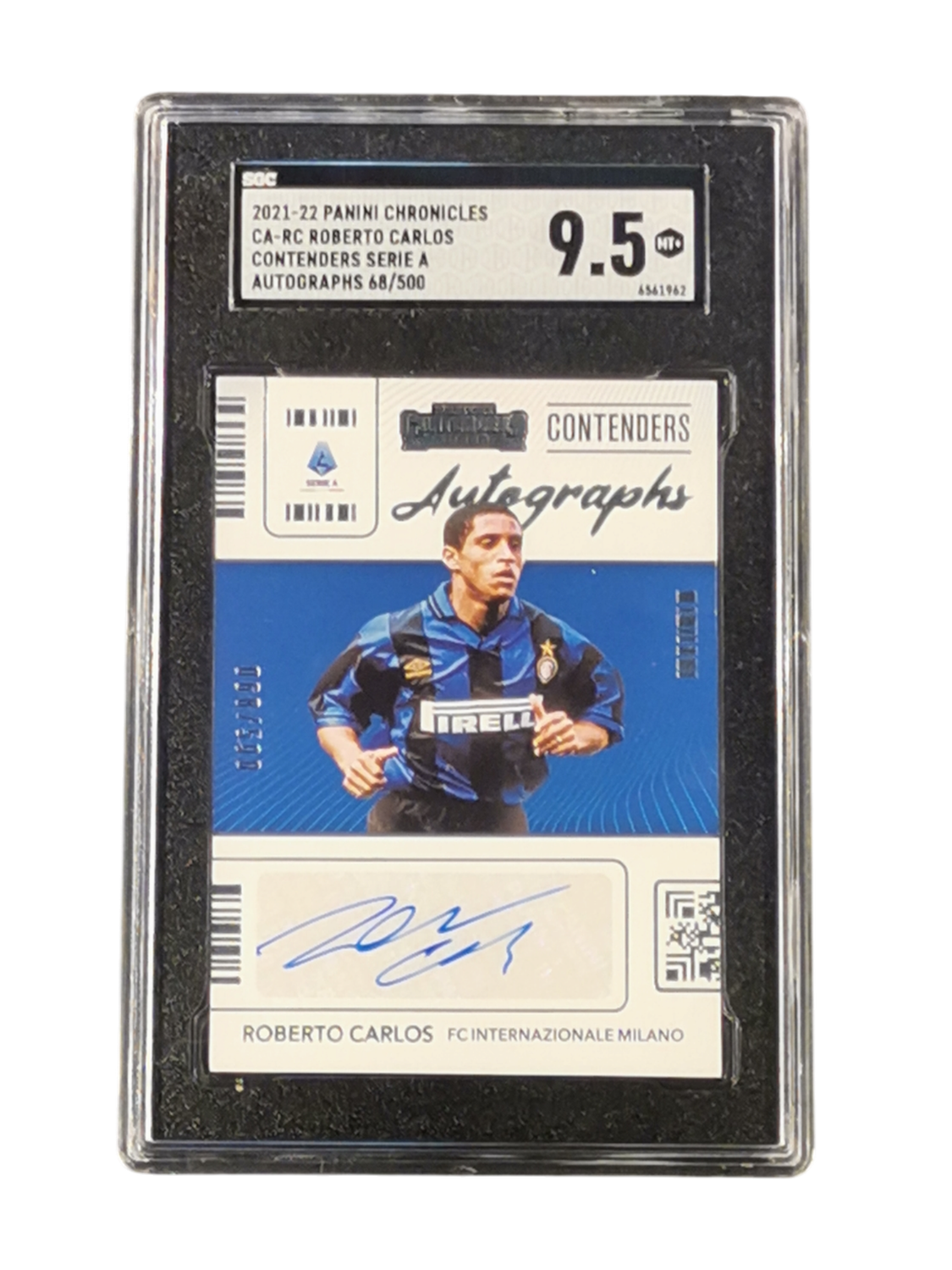 2021-22 Panini Chronicles CA-RC Roberto Carlos Contenders Serie A Autographs 68/500 SGC 9.5