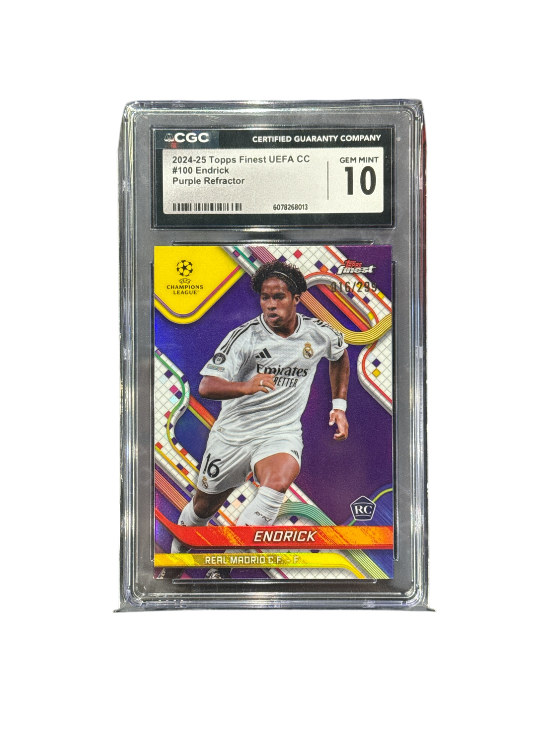 2024-25 Topps Finest UEFA CC #100 Endrick Purple Refractor Gem Mint  10